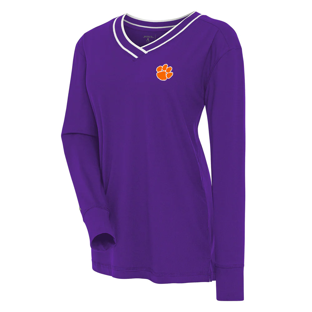 Clemson Antigua Women's Symbolic Topped Long Sleeve V-Neck Top - Image 3