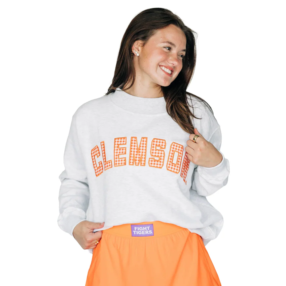 Clemson Women's Mallory Gingham Mock Neck Sweatshirt - Image 2